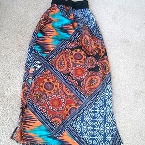 Summer Long Skirt Small Orange Blue Deb